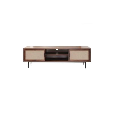 Meuble TV décor noyer avec façades en tissu  L140 cm JETSON