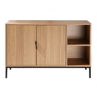 Buffet 2 portes 2 niches ouvertes effet bois rainuré L110 cm - TARA