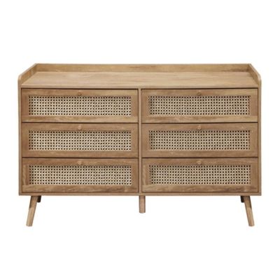 Commode 6 tiroirs avec façades en rotin naturel L120 cm PALMO