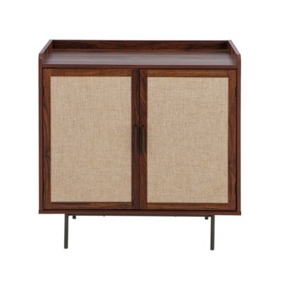 Buffet 2 portes décor noyer avec façades en tissu L80 cm JETSON - vue 2