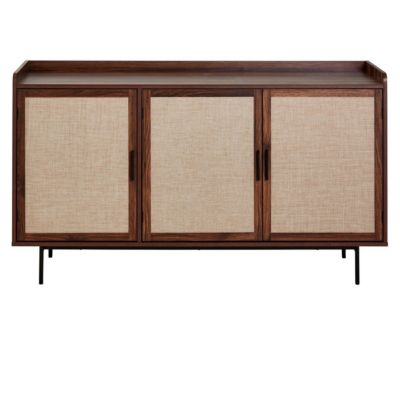 Buffet 3 portes décor noyer avec façades en tissu  L140 cm - JETSON