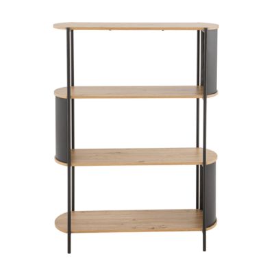 Etagère 4 niveaux décor bois avec flancs en métal noir H134 cm - EKLO