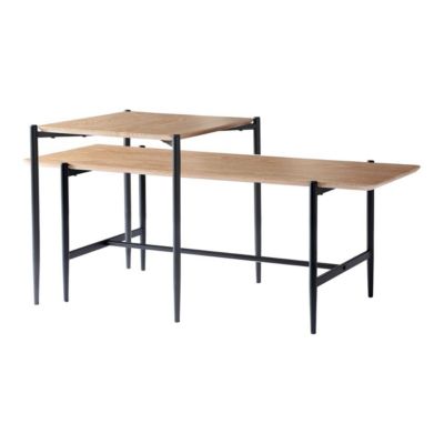 Lot de 2 tables basses gigognes décor chêne pieds métal JESSIE - vue 2