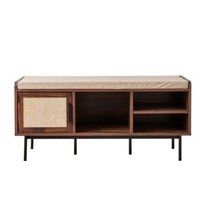 Banc d'entrée décor noyer 1 porte avec façade en tissu JETSON - vue 2