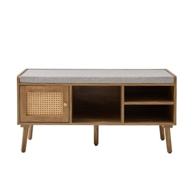 Banc à chaussures 1 porte avec façade en rotin L100 cm PALMO