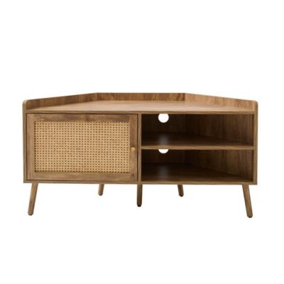 Meuble TV d'angle 1 porte avec façade en rotin L120 cm PALMO - vue 2