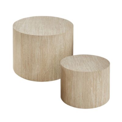 Lot de 2 tables basses rondes empilables décor travertin MAIA