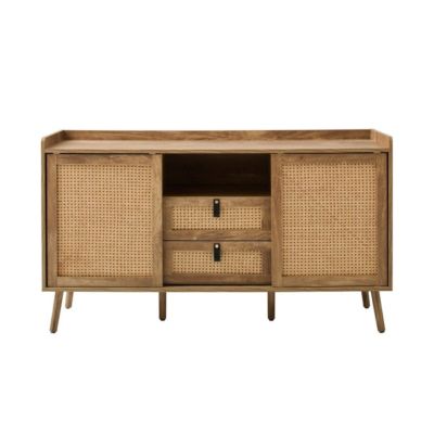 Buffet 2 portes et 2 tiroirs avec façades en rotin L140 cm PALMO - vue 2