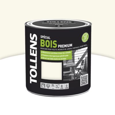 Peinture Bois Extérieur Tollens Blanc Falaise Satin 2L | Castorama