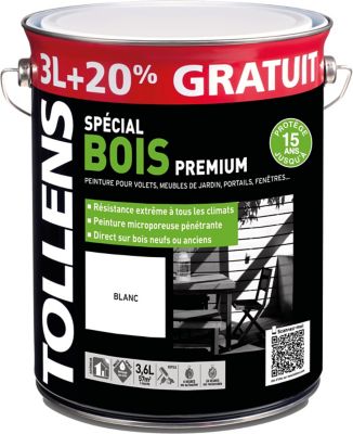 Peinture extérieure bois premium blanc Tollens 3L + 20% gratuit