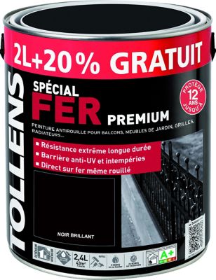 Peinture extérieure et intérieure fer noir brillant Tollens 2L +20% gratuit