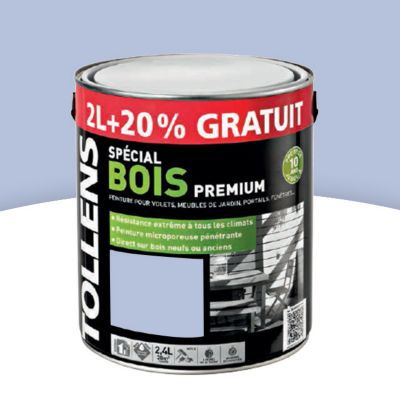 Peinture bois extérieur Tollens bleu lavande satin 2L + 20% gratuit