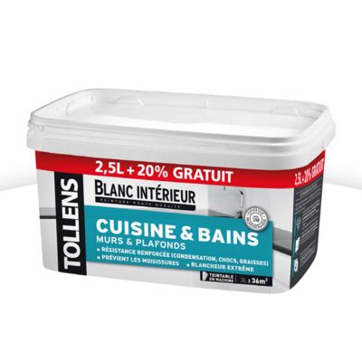 Peinture Cuisine Et Salle De Bains Tollens Blanc Satin 2 5l 20 Gratuit Castorama