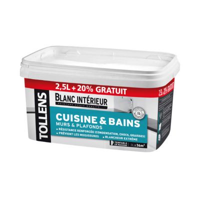 Peinture Cuisine Et Salle De Bains Tollens Blanc Satin 2 5l 20 Gratuit Castorama