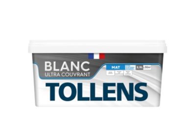 Peinture Tollens ultra couvrant murs, plafonds et boiseries mat blanc 2,5L