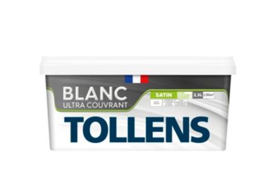 Peinture Tollens ultra couvrant murs, plafonds et boiseries satin blanc 2,5L