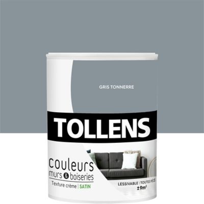 Peinture murs et boiseries Tollens gris tonnerre satin 0,75L
