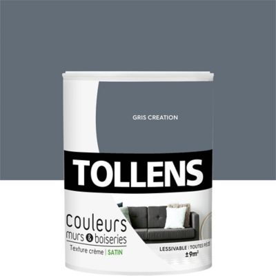 Peinture murs et boiseries Tollens gris création satin 0,75L