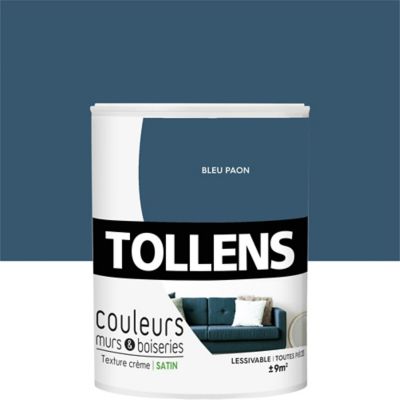 Peinture murs et boiseries Tollens bleu paon satin 0,75L