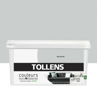 Peinture murs et boiseries Tollens gris blanc satin 2,5L