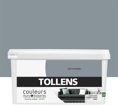 Peinture murs et boiseries Tollens gris tonnerre satin 2,5L