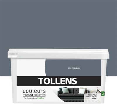 Peinture murs et boiseries Tollens gris création satin 2,5L