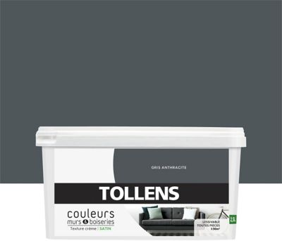 Peinture murs et boiseries Tollens gris anthracite satin 2,5L