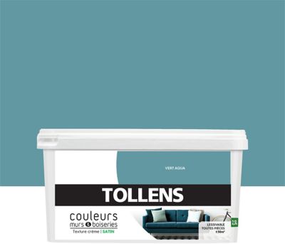 Peinture murs et boiseries Tollens vert aqua satin 2,5L