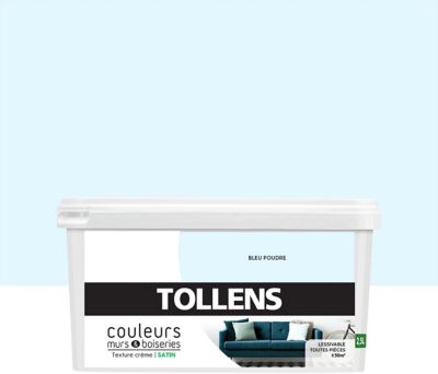 Peinture murs et boiseries Tollens bleu poudré satin 2,5L