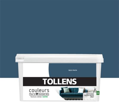 Peinture murs et boiseries Tollens bleu paon satin 2,5L