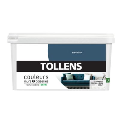 Peinture murs et boiseries Tollens bleu paon satin 2,5L ...