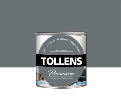 Peinture Tollens premium murs, boiseries et radiateurs gris carbone mat 0,75L