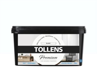 Peinture Tollens premium murs, boiseries et radiateurs blanc mat 2,5L