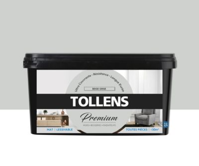 Peinture Tollens premium murs, boiseries et radiateurs beige grisé mat 2,5L