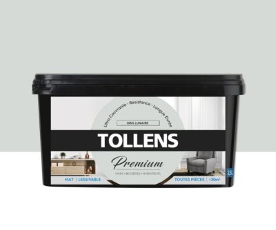 Peinture Tollens premium murs, boiseries et radiateurs gris lunaire mat 2,5L