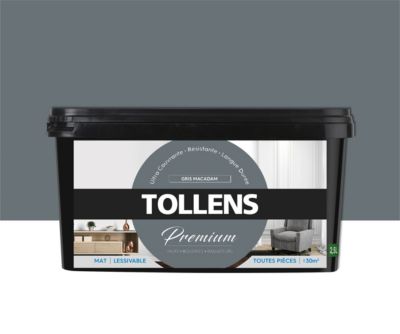 Peinture Tollens premium murs, boiseries et radiateurs gris macadam mat 2,5L