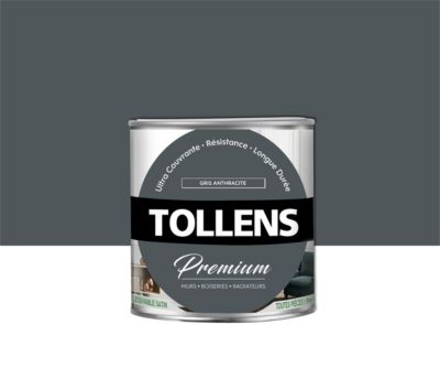 Peinture Tollens premium murs, boiseries et radiateurs gris anthracite satin 0,75L