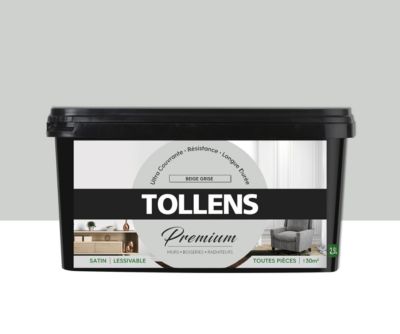 Peinture Tollens premium murs, boiseries et radiateurs beige grisé satin 2,5L
