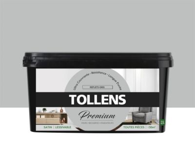 Peinture Tollens premium murs, boiseries et radiateurs reflets gris satin 2,5L
