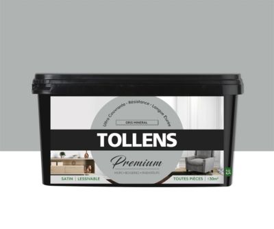Peinture Tollens premium murs, boiseries et radiateurs gris minéral satin 2,5L