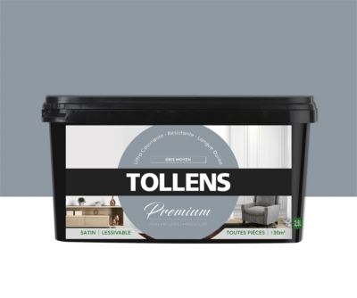 Peinture Tollens premium murs, boiseries et radiateurs gris moyen satin 2,5L