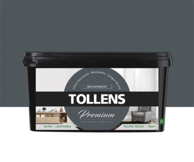 Peinture Tollens premium murs, boiseries et radiateurs gris anthracite satin 2,5L