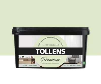 Peinture Tollens premium murs, boiseries et radiateurs vert bucolique satin 2,5L