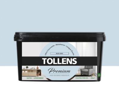 Peinture Tollens premium murs, boiseries et radiateurs bleu gris satin 2,5L