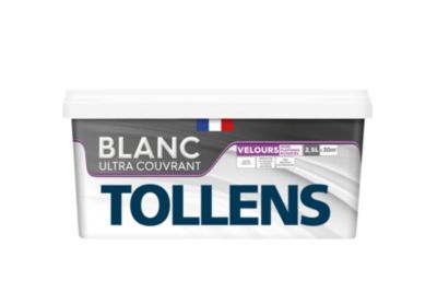 Peinture Tollens ultra couvrant murs, plafonds et boiseries velours blanc 2,5L
