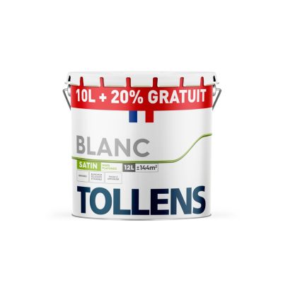 Peinture Tollens murs et plafonds satin blanc 10L+20% gratuit
