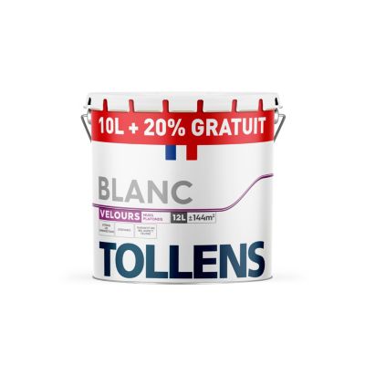 Peinture bicouche murs et plafonds velours blanc Tollens 10L+20% gratuit