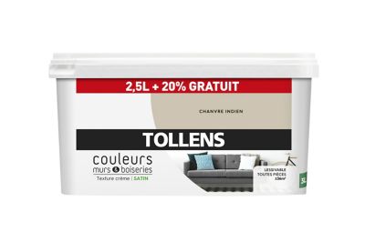 Peinture murs et boiseries Tollens chanvre indien satin 2,5L +20% gratuit