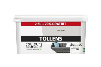 Peinture murs et boiseries Tollens bois flotté satin 2,5L +20% gratuit