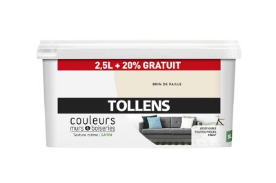 Peinture murs et boiseries Tollens brin de paille satin 2,5L +20% gratuit